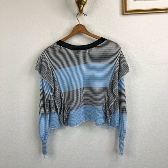 Wildfox Aura Striped Ruffle Knit Oversized Distressed Sweater - Picture 6 of 9